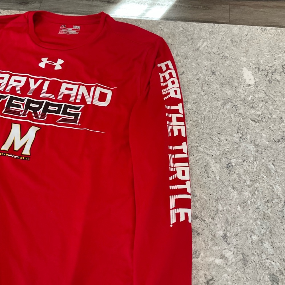 Maryland Terrepins Under Armour  Long Sleeve Red Graphic Tee-Large - Picture 3 of 7